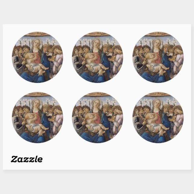 Botticelli Mary Jesus und singen Engel Runder Aufkleber (Blatt)