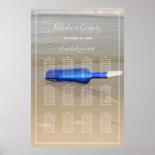 Bottle On Beach Sand Hochzeitskarte Poster (Vorne)