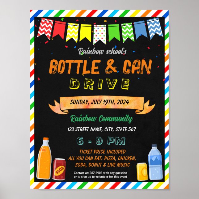 Bottle und Can Fundraising Drive Schulvorlage Poster (Vorne)