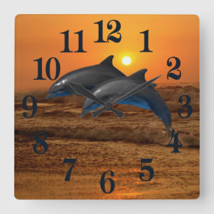 Bottlenose-Delphin am Sonnenuntergang Quadratische Wanduhr