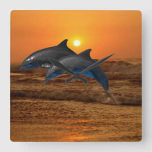 Bottlenose-Delphin am Sonnenuntergang Quadratische Wanduhr
