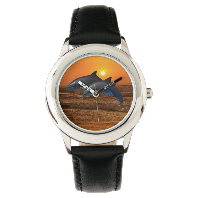 Bottlenose Dolphin bei Sonnenuntergang Armbanduhr (Vorderseite)