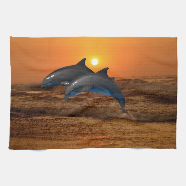 Bottlenose Dolphin bei Sonnenuntergang Handtuch (Horizontal)