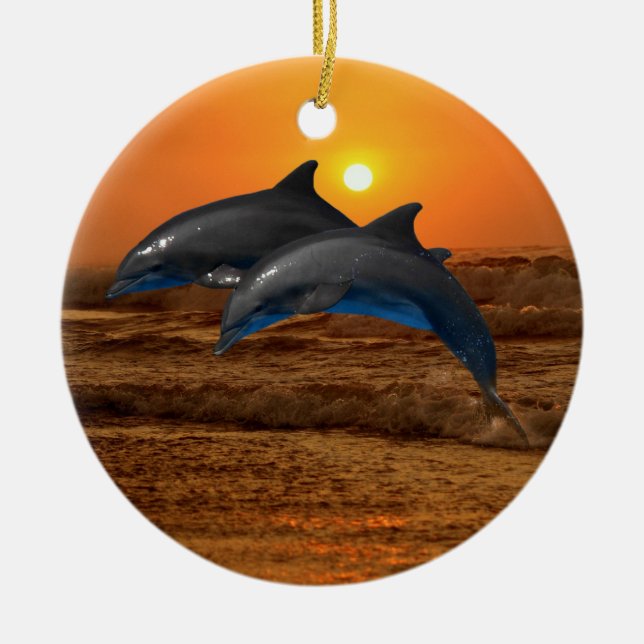 Bottlenose Dolphin bei Sonnenuntergang Keramik Ornament (Vorne)