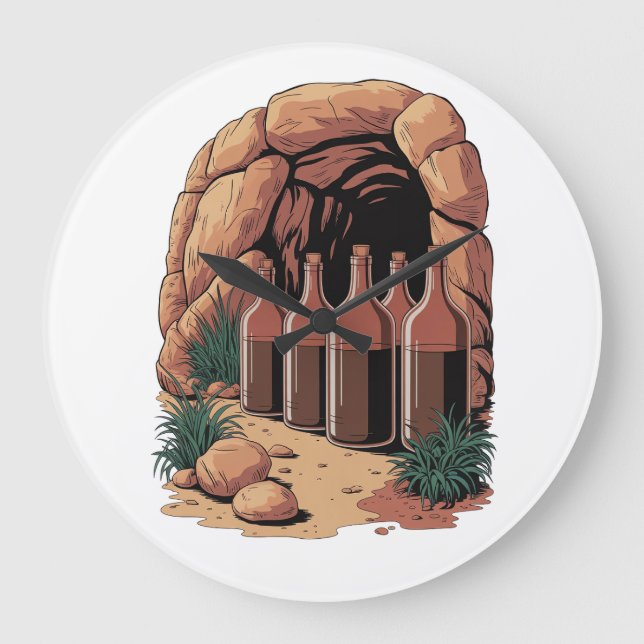 Bottles At A Cave Große Wanduhr (Vorderseite)