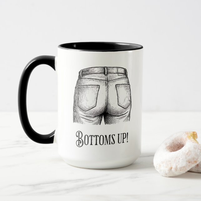 Bottoms Up! Funny White Elephant Gift Christmas Tasse (Mit Donut)