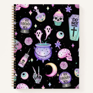 Bouche pastel, noir, Carnet spiral à couverture ri