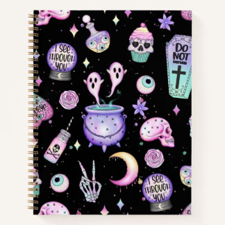 Bouche pastel, noir, Carnet spiral à couverture ri