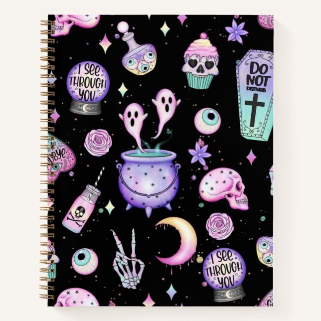 Bouche pastel, noir, Carnet spiral à couverture ri (Devant)