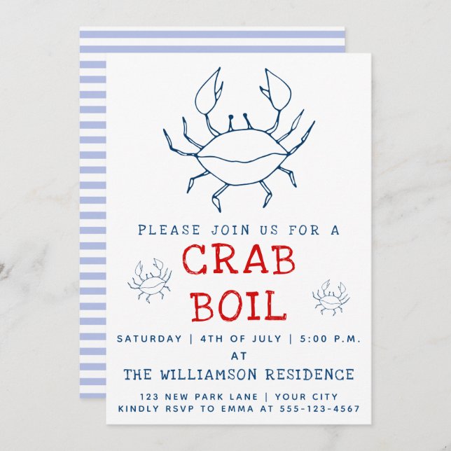 Bouchon de crabe | Invitation de fête d'été (Devant / Derrière)