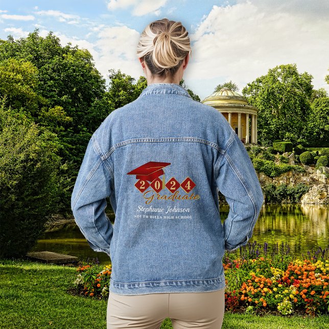 Bouchon rouge or personnalisé (Graduation Cap Red Gold Personalized Denim Jacket)