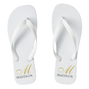 Boucles de tongs blanches en or monogramme personn
