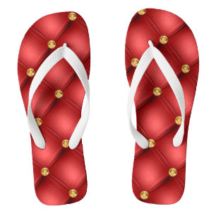Boucles de tongs en cuir rouge tourbé Diamant Or