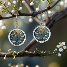 Boucles D'oreilles arbre de vie moderne argent verre pierre de lune