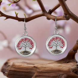 Boucles D'oreilles arbre de vie moderne cœurs rose rouge bijou verre