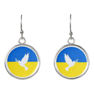 Boucles D'oreilles Drapeau de la colombe de la paix d'Ukraine - Liber