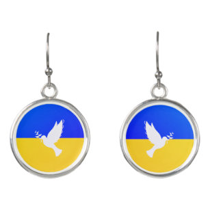 Boucles D'oreilles Drapeau de l'Ukraine - La colombe de la paix - Lib