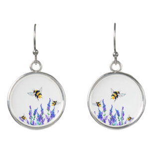 Boucles D'oreilles Fleurs de printemps et abeilles volantes oreilles