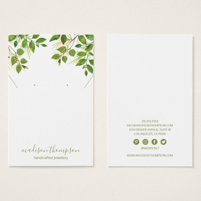 Boucles d'oreilles pour bijoux en feuillage vert (Devant & derrière)