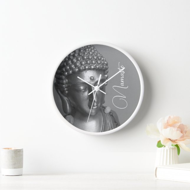 Bouddha Argent Namaste Horloge murale (Maison)