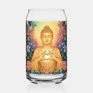 Bouddha, Coeur de lumière, Verre, Floral, Vintage