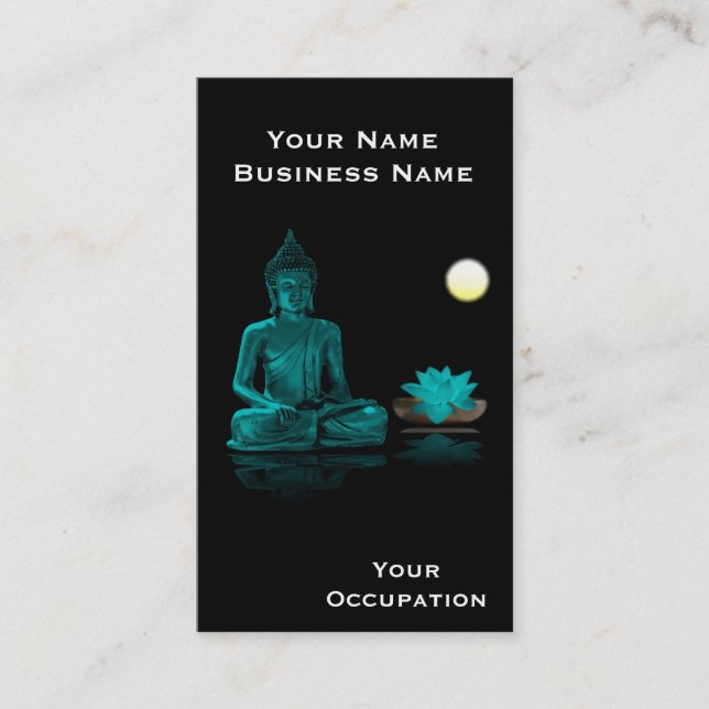 Bouddha Turquoise et Lotus en Carte de visite noir (Devant)