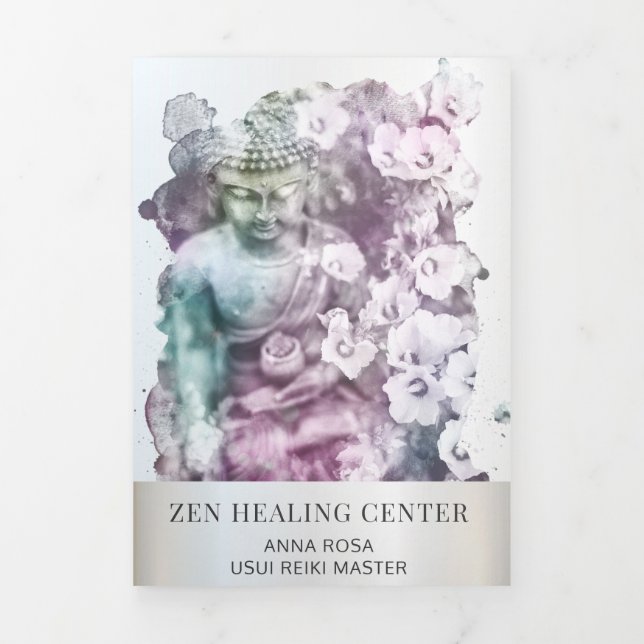 *~* Bouddha Zen Photo Logo QR Trifold Brochure (Page de couverture)