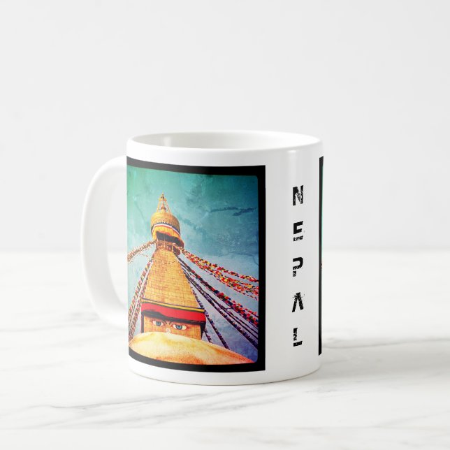 Boudhanath Stupa, Buddha Eyes, Kathmandu, Nepal Kaffeetasse (Vorderseite Links)