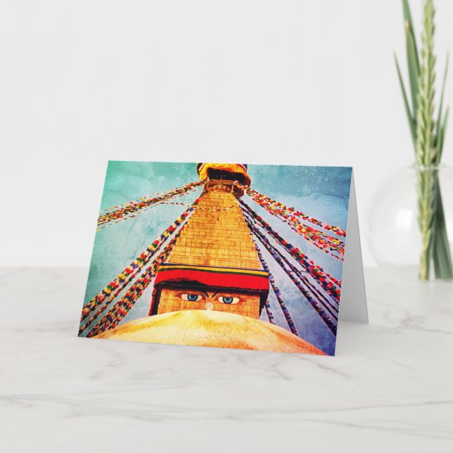 Boudhanath Stupa, Buddha Eyes, Kathmandu, Nepal Karte (Vorderseite)