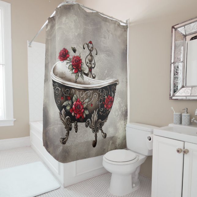 Boudoir | Badewanne Alte antike, goldgefußte Badew Duschvorhang (Beispiel)