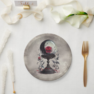 Boudoir   Crystal Ball Crescent Moon Rote Rosen Pappteller