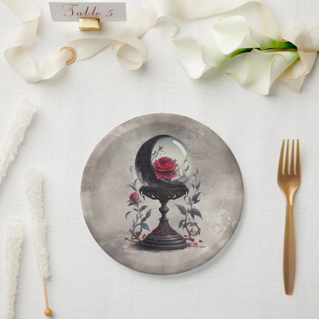 Boudoir | Crystal Ball Crescent Moon Rote Rosen Pappteller (Hochzeit)