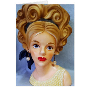 Bouffant Cheveux Lady Head Vase Big Blue Eyes Cart