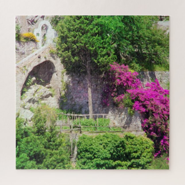 Bougainvillea auf dem Felsen in Positano, Italien (Vertikal)