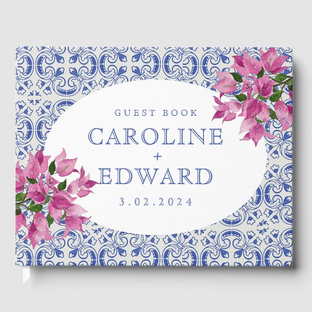 Bougainvillea Bluetile Mediterranean Wedding Gästebuch (Vorderseite)
