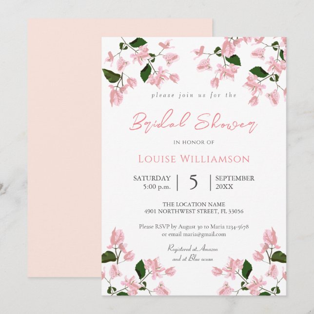 Bougainvillea Blume Bridal Dusche Einladung (Vorne/Hinten)