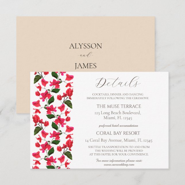 Bougainvillea Boîtier Mariage Détails Carte (Devant / Derrière)