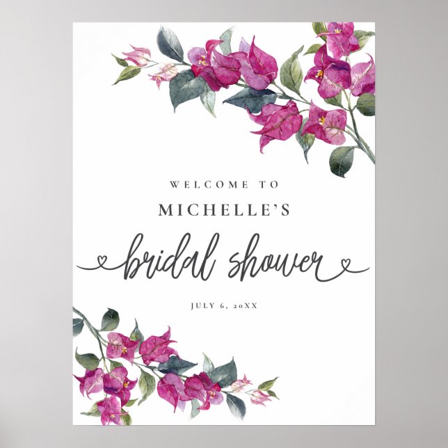 Bougainvillea Brautparty Begrüßungszeichen Poster (Vorne)