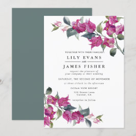 Bougainvillea Burgundy Pink Green Floral Wedding Einladung