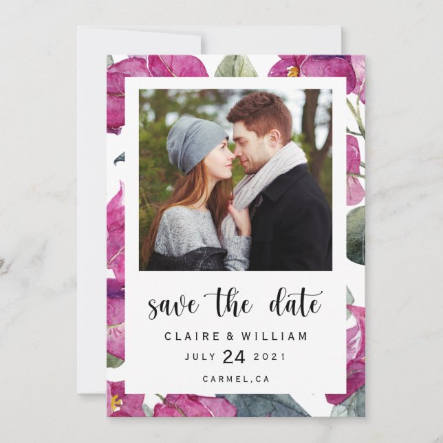 Bougainvillea Floral Foto Save the Date Karte (Vorderseite)