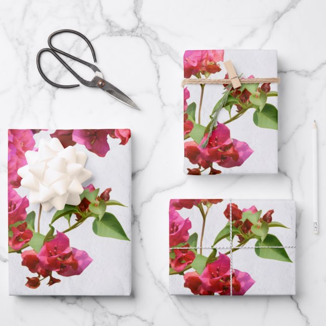 Bougainvillea Floral Griechische Insel am Mittelme Geschenkpapier Set (Vorderseite)