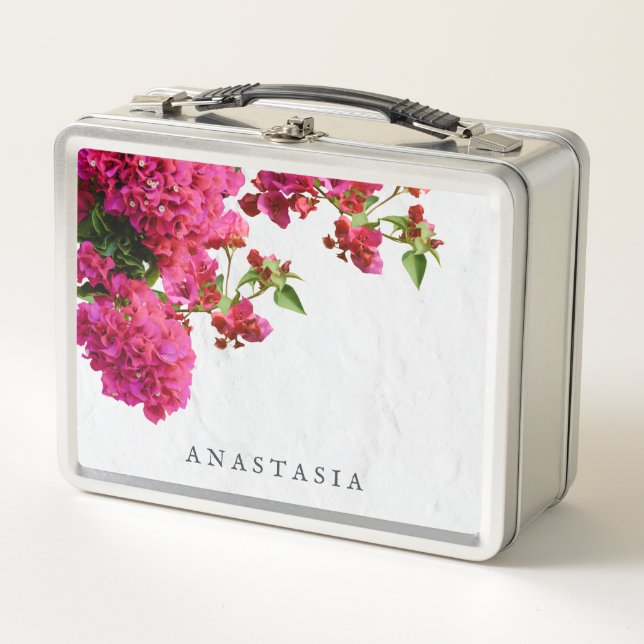 Bougainvillea Floral Griechische Insel am Mittelme Metall Brotdose (Vorderseite)