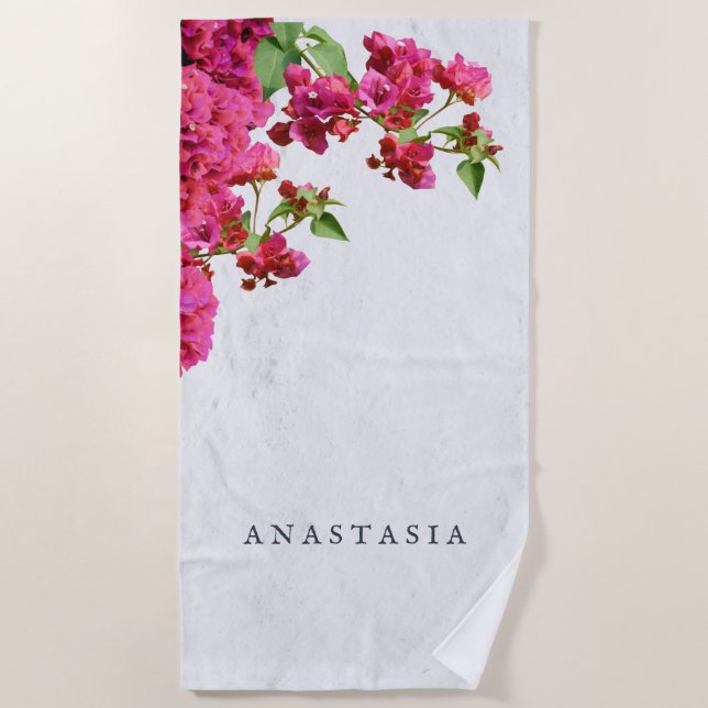 Bougainvillea Floral Griechische Insel am Mittelme Strandtuch (Vorderseite)