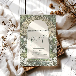 Bougainvillea Green Art Nouveau Mucha Hochzeit RSVP Karte