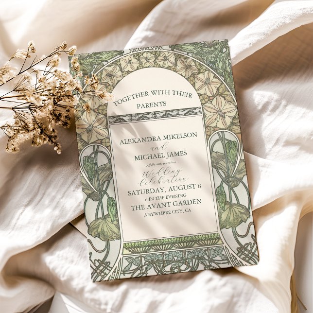 Bougainvillea Green Art Nouveau Mucha Wedding Einladung (Von Creator hochgeladen)