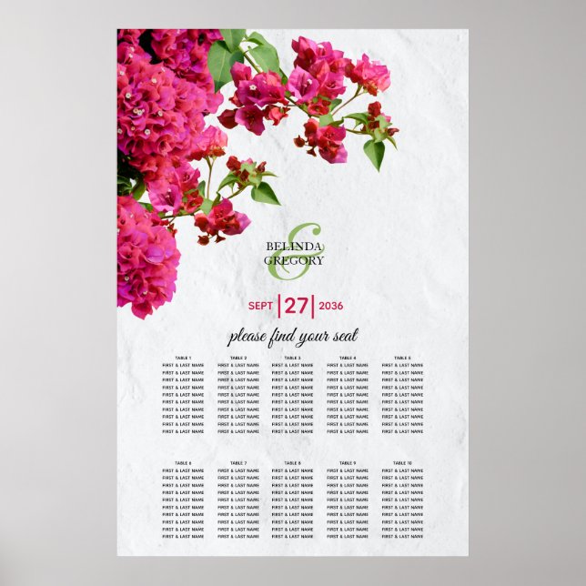 Bougainvillea Griechische Insel Hochzeitskarte Poster (Vorne)