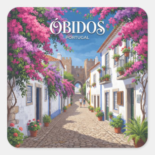 Bougainvillea Lane im historischen Zentrum von Óbi Quadratischer Aufkleber