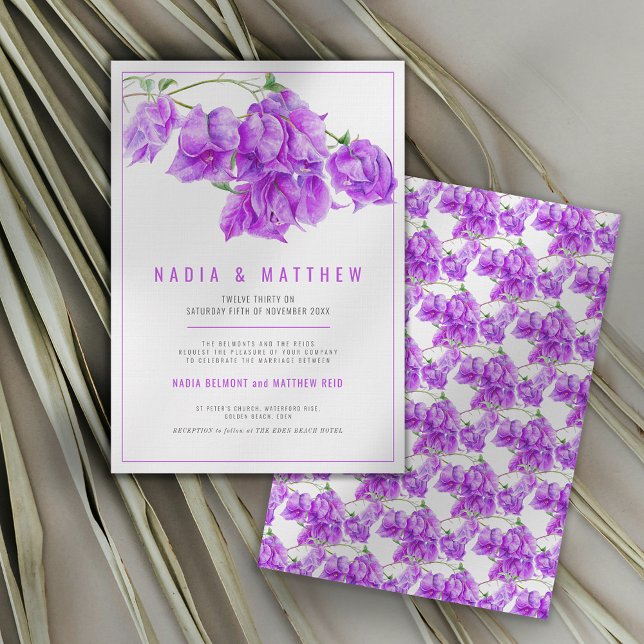 Bougainvillea lila Hochzeit in Aquarellen Einladung (Von Creator hochgeladen)