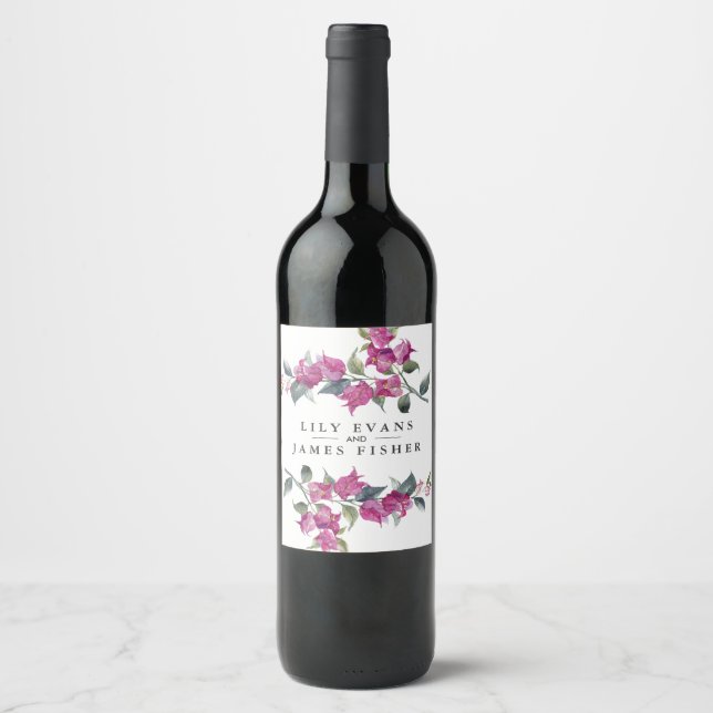 Bougainvillea mediterrane Gastgeschenk Hochzeit Weinetikett (Vorderseite)