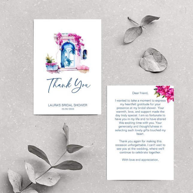 Bougainvillea mediterranes Brautparty Dankeskarte (Bougainvillea Mediterranean themed bridal shower Thank You Card bridal shower thank you)